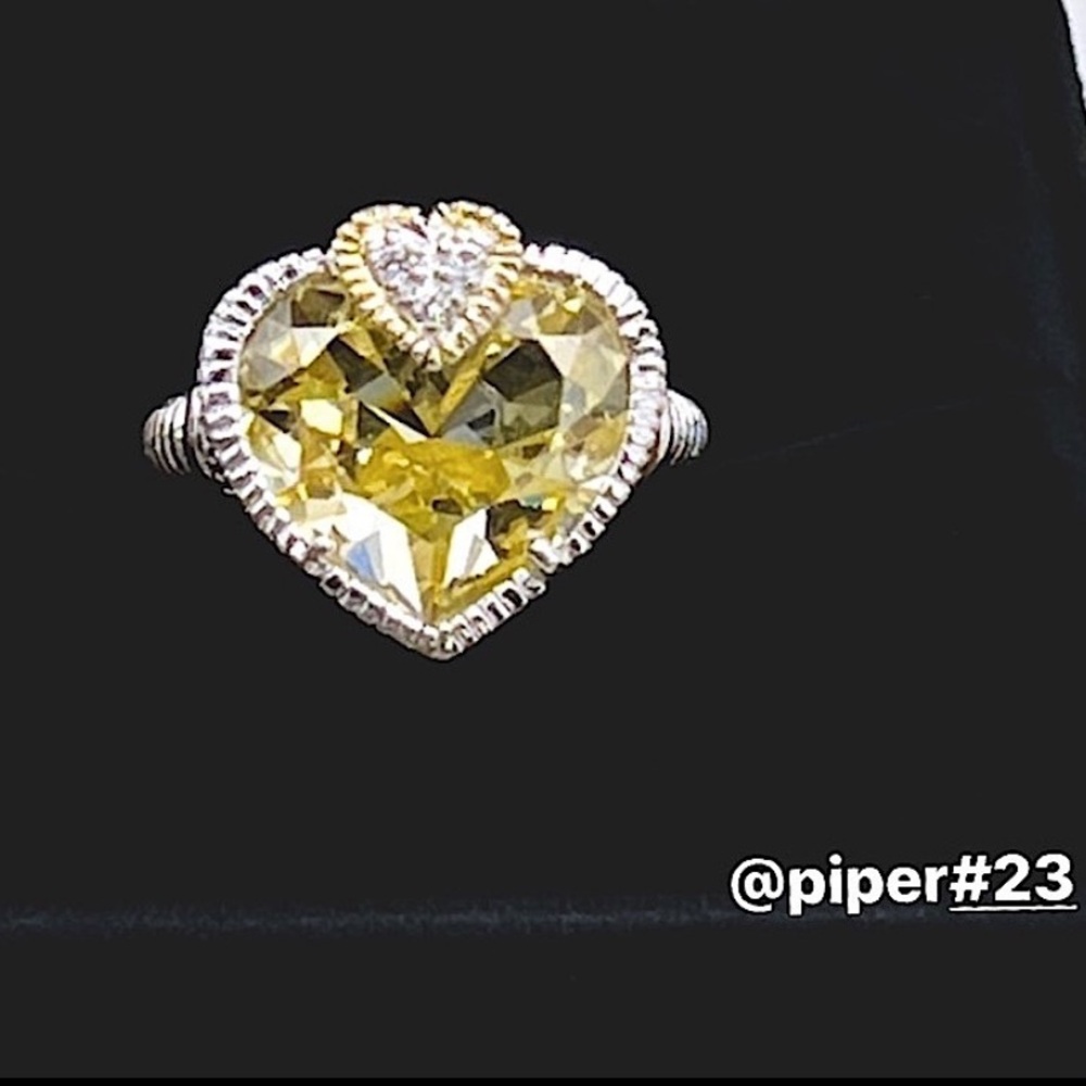 Judith Ripka JR TWO Canary Crystal & White Sapphire “Lola” Heart-shaped Ring - Picture 6 of 11